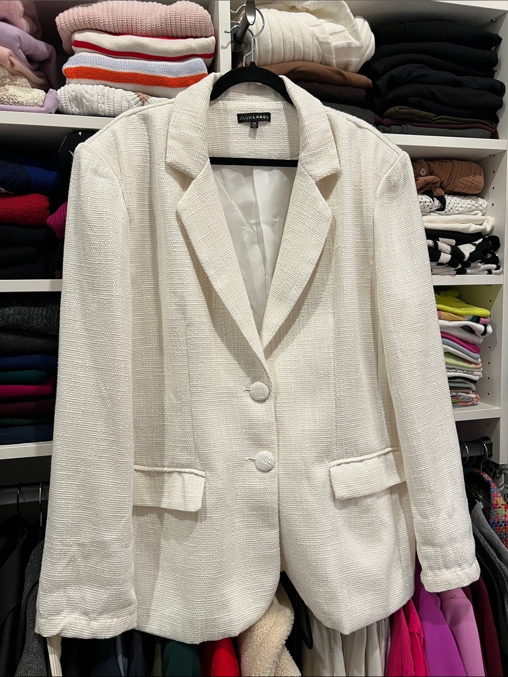 JLUXLABEL Cream Textured Single-Breasted Blazer